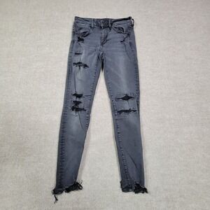 American Eagle Jeans Womens 6‎ Black Stretch Casual Distressed Frayed Hem